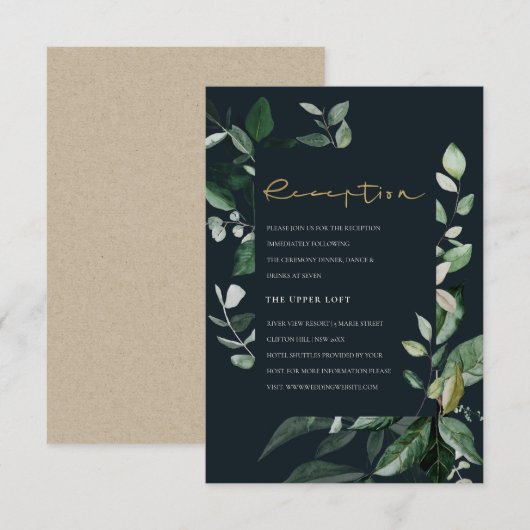 Carte D'accompagnement Marine Black Green Feuillage de feuillage Réceptio (Devant / Derrière)
