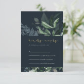 Carte D'accompagnement Marine Black Green Leafy Foliage Mariage Rsvp (Debout devant)