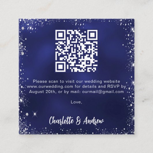 Carte D'accompagnement Marine bleu argent parties scintillant QR code mar (Devant)