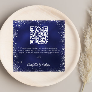 Carte D'accompagnement Marine bleu argent parties scintillant QR code mar