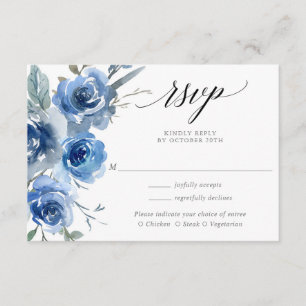Carte D'accompagnement Marine bleu blanc floral aquarelle mariage RSVP