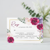 Carte D'accompagnement Marine Bleu Bourgogne & Blush Floral Gold Frame RS (Debout devant)