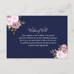 Carte D'accompagnement Marine Bleu & Rose or Floral Mariage Wishing well