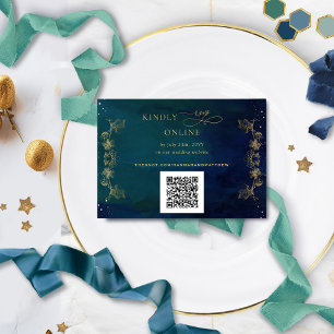 Carte D'accompagnement Marine, Bleu, Vert Céleste QR Code RSVP Mariage