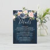 Carte D'accompagnement Marine Blue Blush Rose Rose Boho Détails du Mariag (Debout devant)