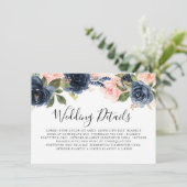 Carte D'accompagnement Marine Blue Blush Rose Rose Boho Détails du Mariag (Debout devant)