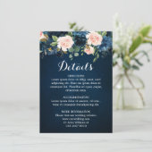Carte D'accompagnement Marine Blue Blush Rose Rose Boho Détails du Mariag (Debout devant)