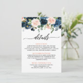 Carte D'accompagnement Marine Blue Blush Rose Rose Boho Détails du Mariag (Debout devant)