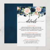 Carte D'accompagnement Marine Blue Blush Rose Rose Boho Détails du Mariag (Devant / Derrière)