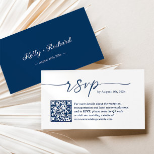Carte D'accompagnement Marine Blue Budget Wedding RSVP Website QR Code