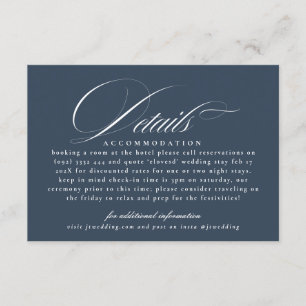 Carte D'accompagnement Marine Blue Classic Calligraphy Détails du Mariage