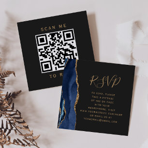 Carte D'accompagnement Marine Blue Gold Agate Dark Mariage QR Code RSVP
