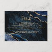 Carte D'accompagnement Marine Blue Gold Agate Marbre Détails du Mariage (Devant)