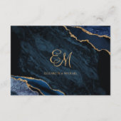 Carte D'accompagnement Marine Blue Gold Agate Marbre Détails du Mariage (Dos)
