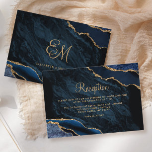 Carte D'accompagnement Marine Blue Gold Agate Marbre Mariage Réception