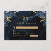 Carte D'accompagnement Marine Blue Gold Floral Agate Script Mariage RSVP (Devant)