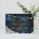 Carte D'accompagnement Marine Blue Gold Foil Agate Mariage Directions (Debout devant)