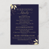 Carte D'accompagnement Marine Blue & Gold Foliage Mariage botanique moder (Devant)