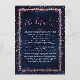 Carte D'accompagnement Marine Blue Rose Gold Sprinted Confetti Détails