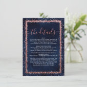Carte D'accompagnement Marine Blue Rose Gold Sprinted Confetti Détails (Debout devant)