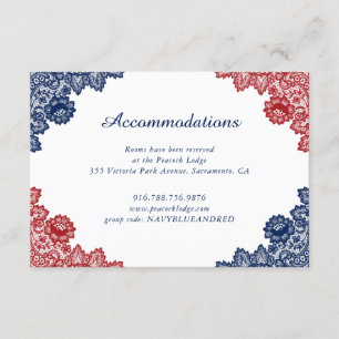 Carte D'accompagnement Marine Blue Rouge Floral dentelle Mariage Hébergem
