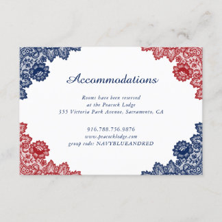 Carte D'accompagnement Marine Blue Rouge Floral dentelle Mariage Hébergem