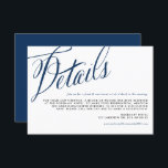 Carte D'accompagnement Marine Blue Rustic Calligraphy Détails du Mariage<br><div class="desc">Cette carte de détails mariage bleu marine personnalisable présente un design calligraphique rustique, ajoutant une touche personnelle à votre grand jour. Avec ses couleurs bleu marine et blanc intemporelles, il s'associe sans effort à n'importe quel thème mariage, du classique au rustique. La calligraphie rustique ajoute une touche de charme manuscrite,...</div>