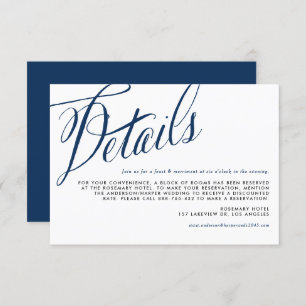 Carte D'accompagnement Marine Blue Rustic Calligraphy Détails du Mariage