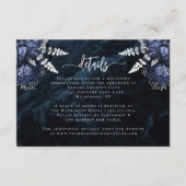 Carte D'accompagnement Marine Blue Silver Floral Script Détails du Mariag (Devant)