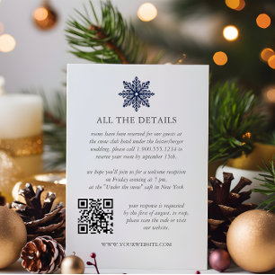 Carte D'accompagnement Marine Blue Snowflake Hiver MARIAGE QRCode Détails
