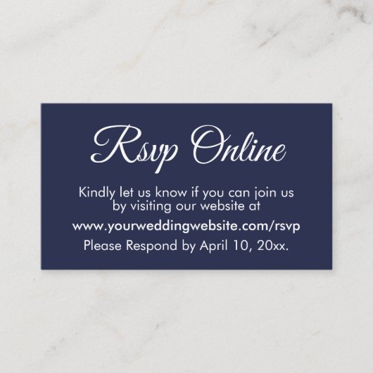 Carte D'accompagnement Marine Blue Wedding RSVP Online Élégant Simple (Devant)