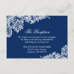 Carte D'accompagnement Marine Blue White Lace Mariage Détails