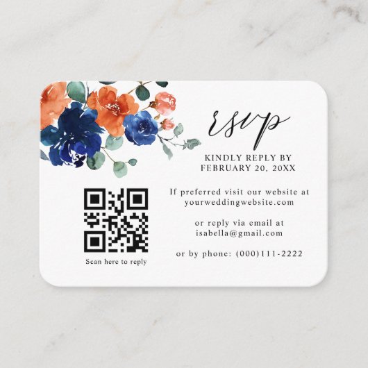 Carte D'accompagnement Marine Bue Burnt Orange QR Code Mariage RSVP (Devant)