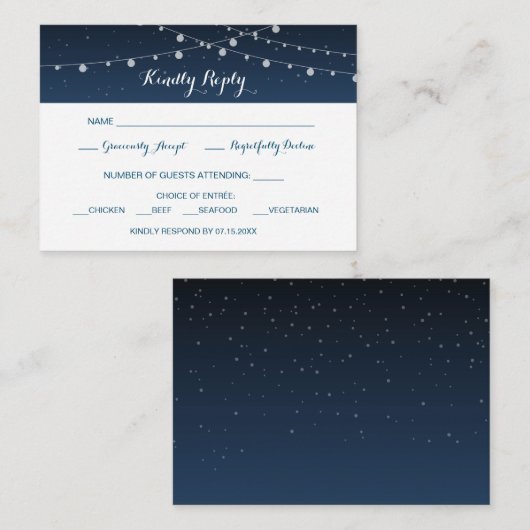Carte D'accompagnement Marine Céleste Bleu étoile Nuit Mariage RSVP (Devant / Derrière)