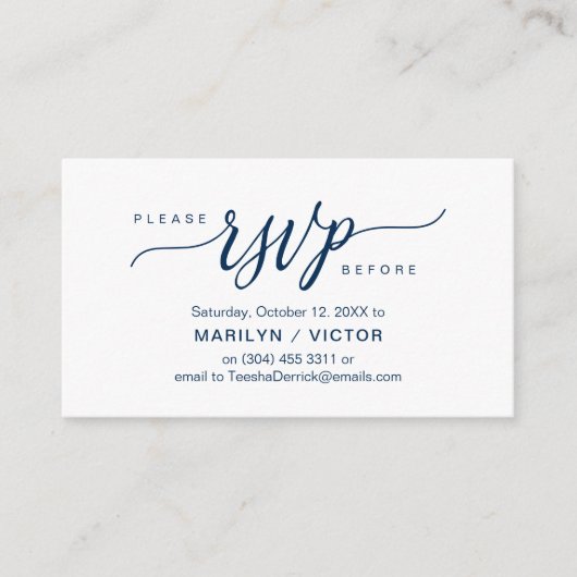 Carte D'accompagnement Marine esthétique Bleu Script, Parti RSVP répondre (Devant)