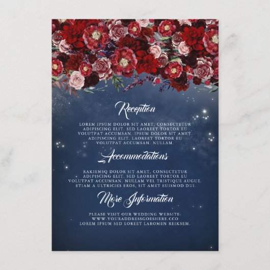 Carte D'accompagnement Marine et Bourgogne Floral Mariage Information Inv (Devant)