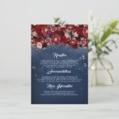 Carte D'accompagnement Marine et Bourgogne Floral Mariage Information Inv (Debout devant)
