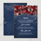 Carte D'accompagnement Marine et Bourgogne Floral Mariage Information Inv (Devant / Derrière)