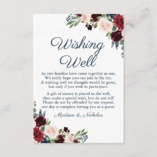 Carte D'accompagnement Marine et Marsala Floral Mariage Wishing Well Card