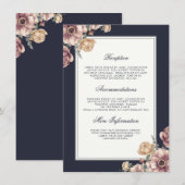 Carte D'accompagnement Marine et Mauve Floral Mariage Information Invité (Devant / Derrière)