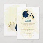 Carte D'accompagnement marine & fleurs blanches or mariage botanique (Devant / Derrière)