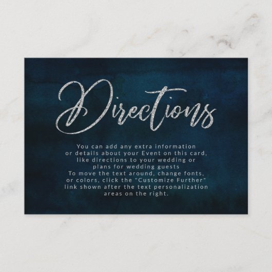 Carte D'accompagnement Marine Luster Bleu foncé Argent Mariage Directions (Devant)
