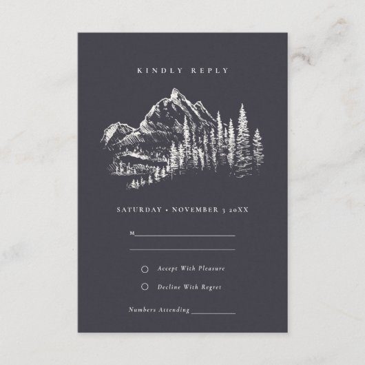Carte D'accompagnement Marine Pine Woods Mountain Sketch Wedding RSVP (Devant)