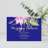 Carte D'accompagnement Marine prune été fleurie mariages détails invités (Debout devant)