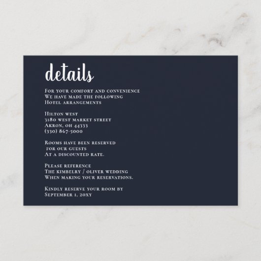 Carte D'accompagnement Marine Simple Calligraphie Mariage moderne (Devant)