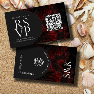 Carte D'accompagnement Maroon Elegant QR Code RSVP Musulman site Mariage