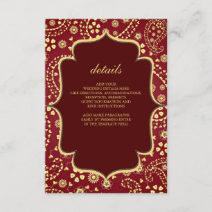 Carte D'accompagnement Maroon Gold Paisley Bollywood Style Mariage indien