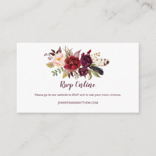Carte D'accompagnement Marsala Boho Plumes Floral RSVP en ligne