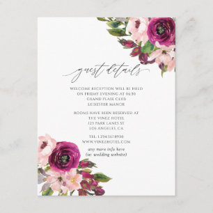 Carte D'accompagnement Marsala et Blush Floral Mariage Détails au sujet d