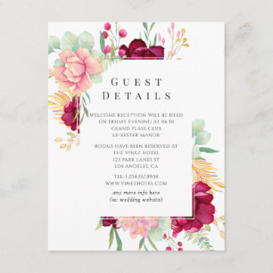 Carte D'accompagnement Marsala et Blush Floral Mariage Détails au sujet d
